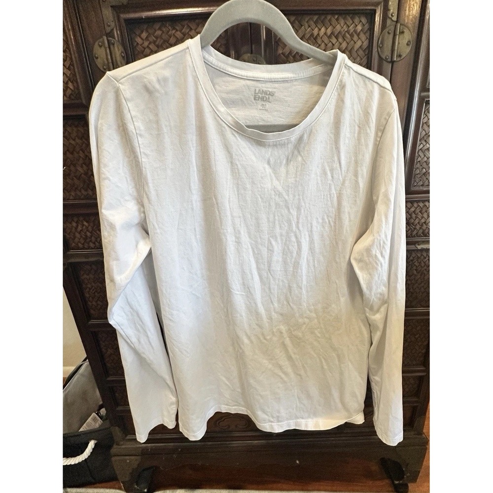 Lands‎ End Long Sleeve White Shirt T-Shirt Tee 100% Cotton Crewneck  M / T